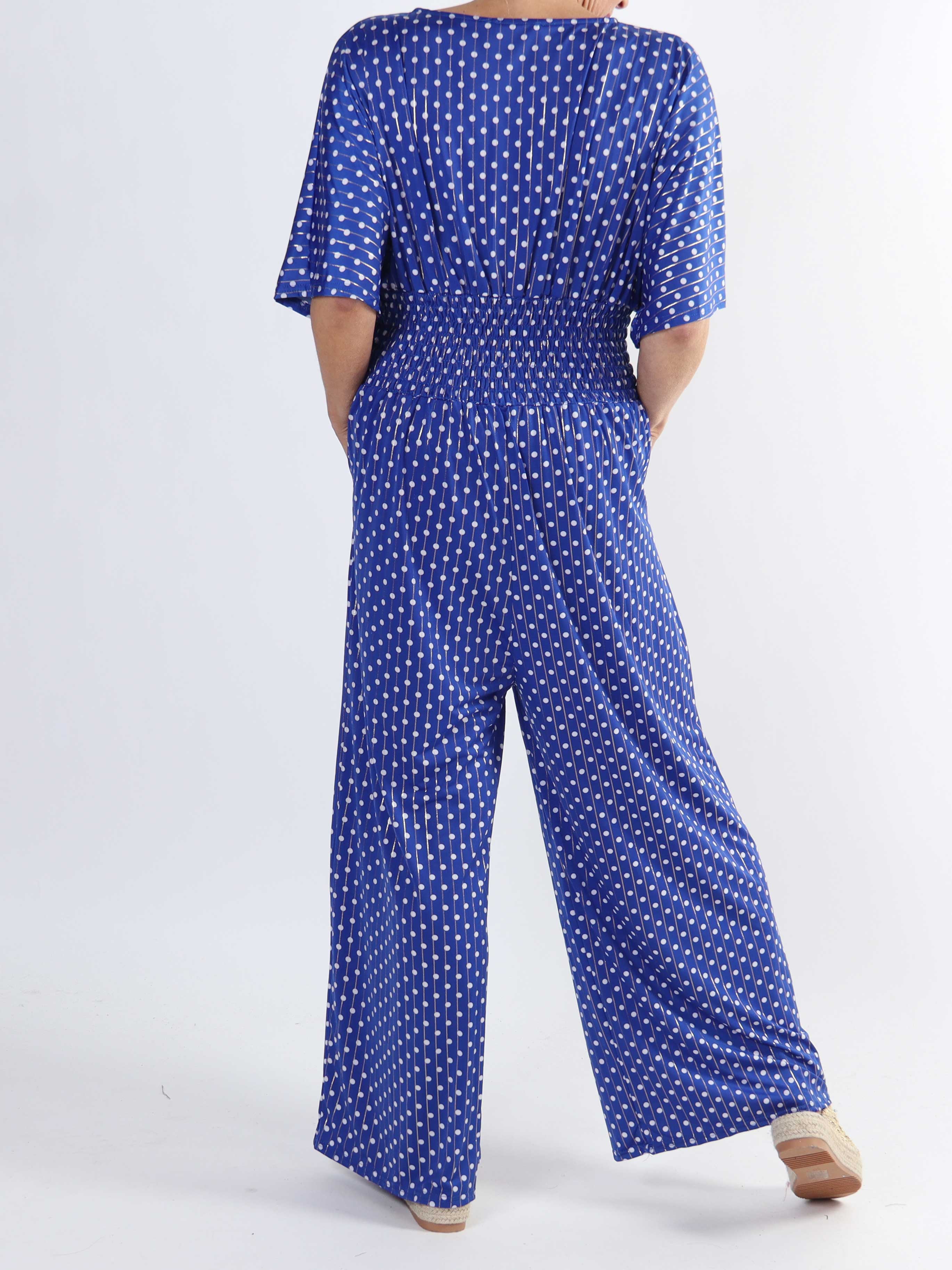 Pams Dot Jumpsuit - Jumpsuit med resår och prickar i stora storlekar - Navy